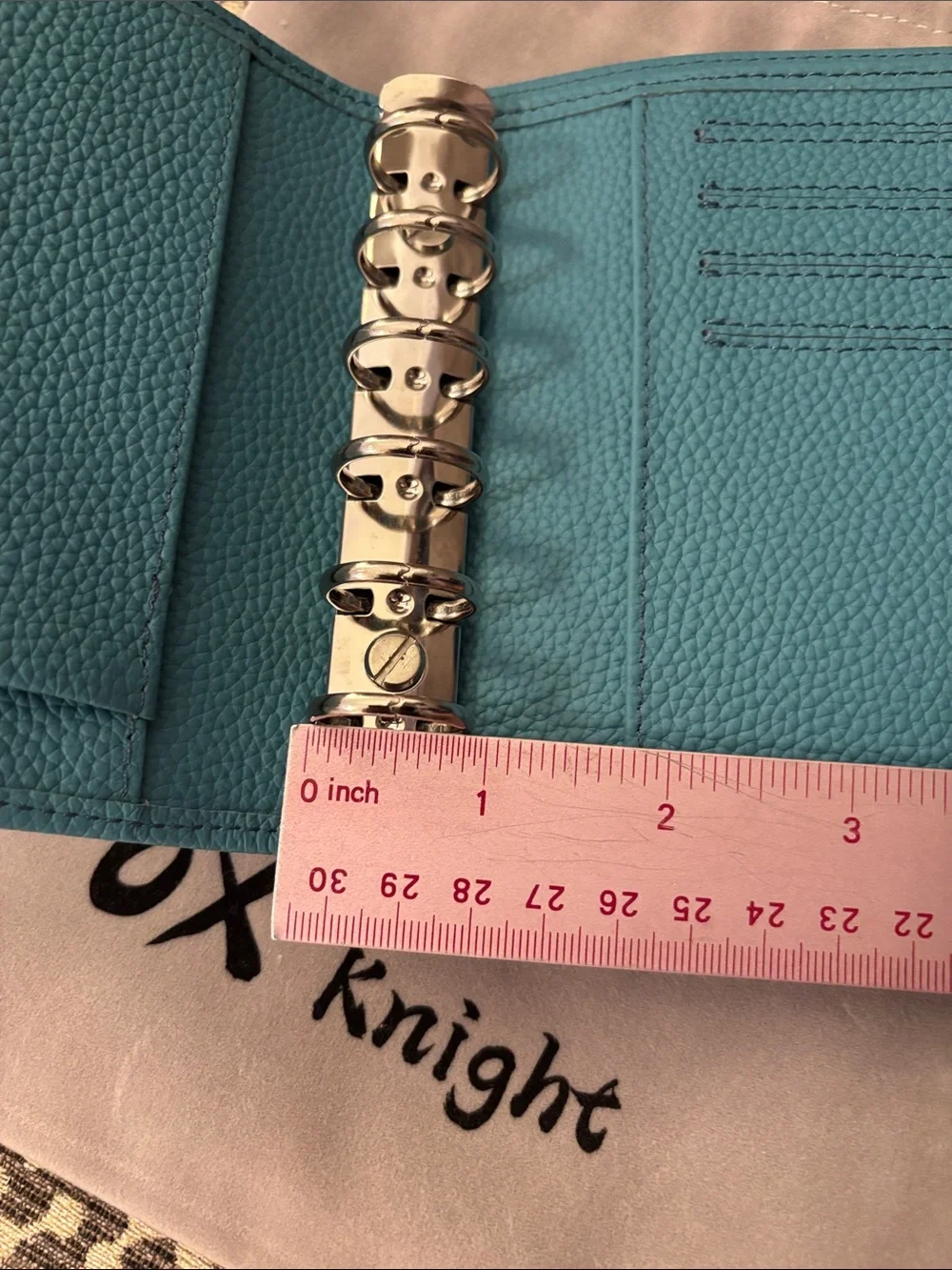 Light Blue Leather Pocket Size Ring Planner Cover Ox Knight Like New - Picture 11 of 12